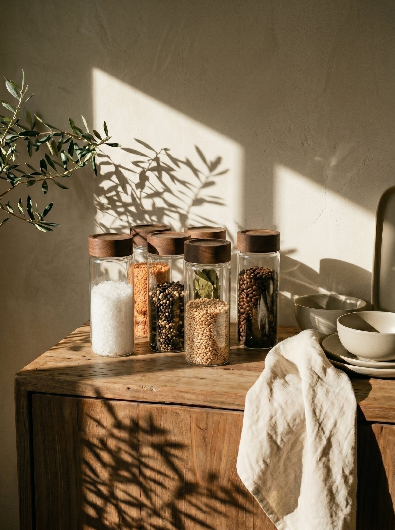 Lot de 6 pots à épices en bois d’acacia – 15 cm
