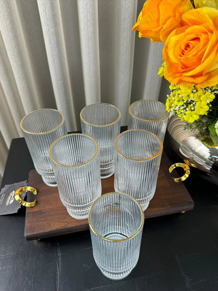 Lot de 6 grands Verres Lines – Liseré Doré - Happymuzdeco