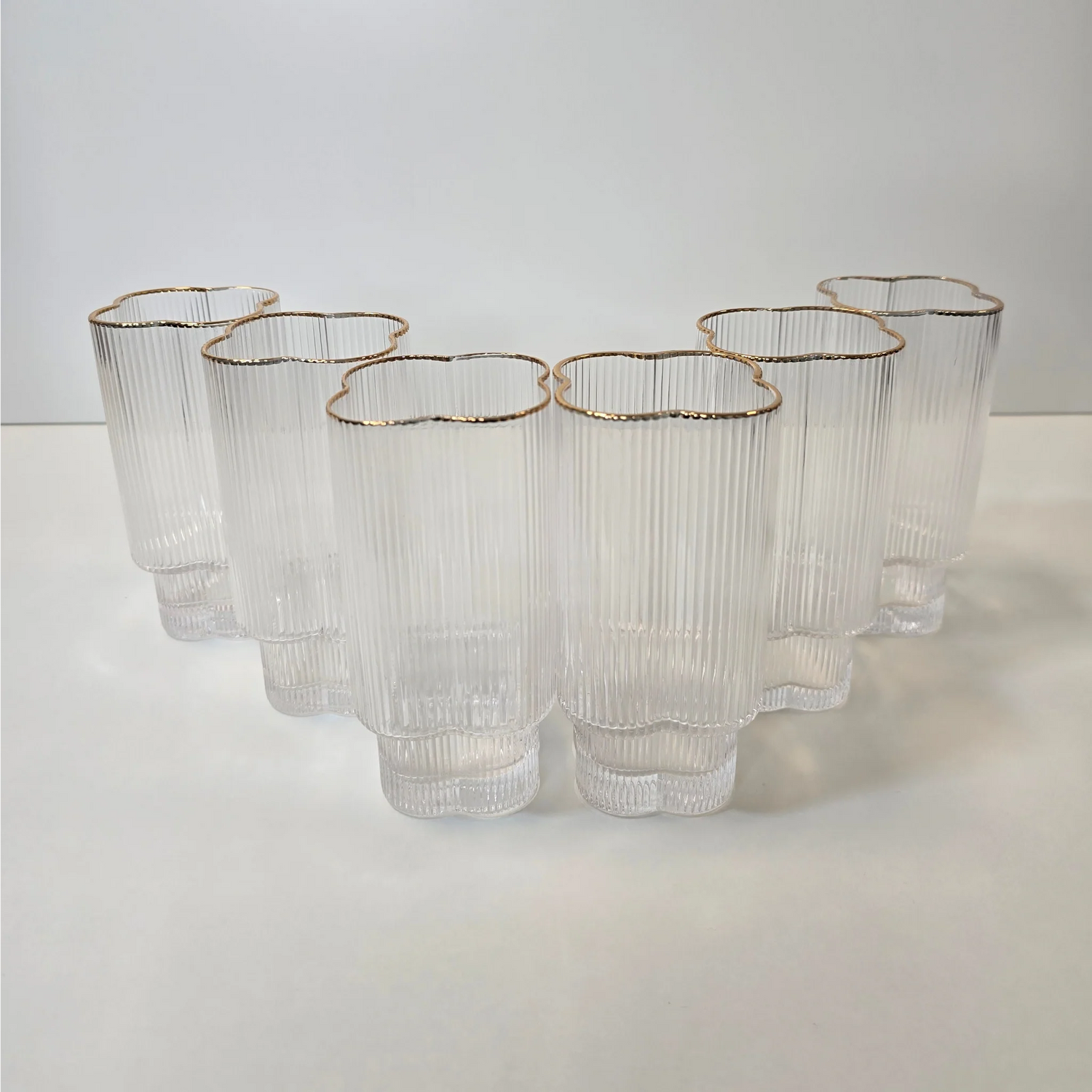 Lot de 6 Grands Verres Trèfle – Liseré Doré - Happymuzdeco