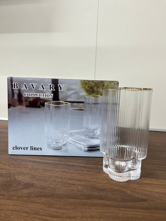 Lot de 6 Grands Verres Trèfle – Liseré Doré - Happymuzdeco