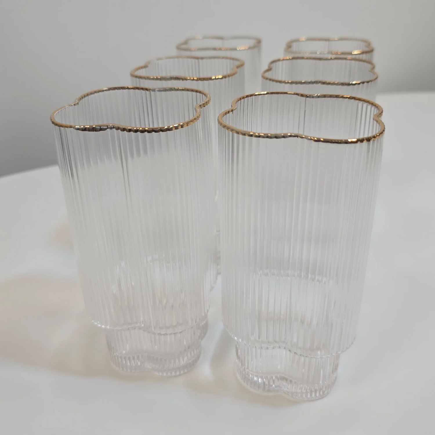 Lot de 6 Grands Verres Trèfle – Liseré Doré - Happymuzdeco