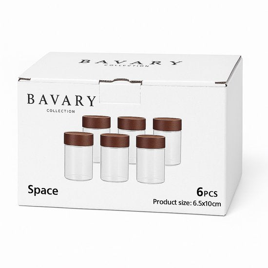 Lot de 6 pots à épices en bois d’acacia – 10 cm - Happymuzdeco