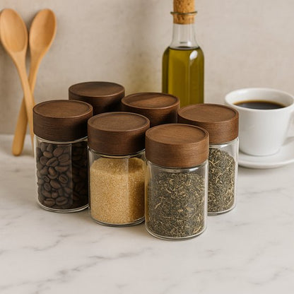 Lot de 6 pots à épices en bois d’acacia – 10 cm - Happymuzdeco