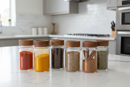 Lot de 6 pots à épices en bois d’acacia – 12 cm