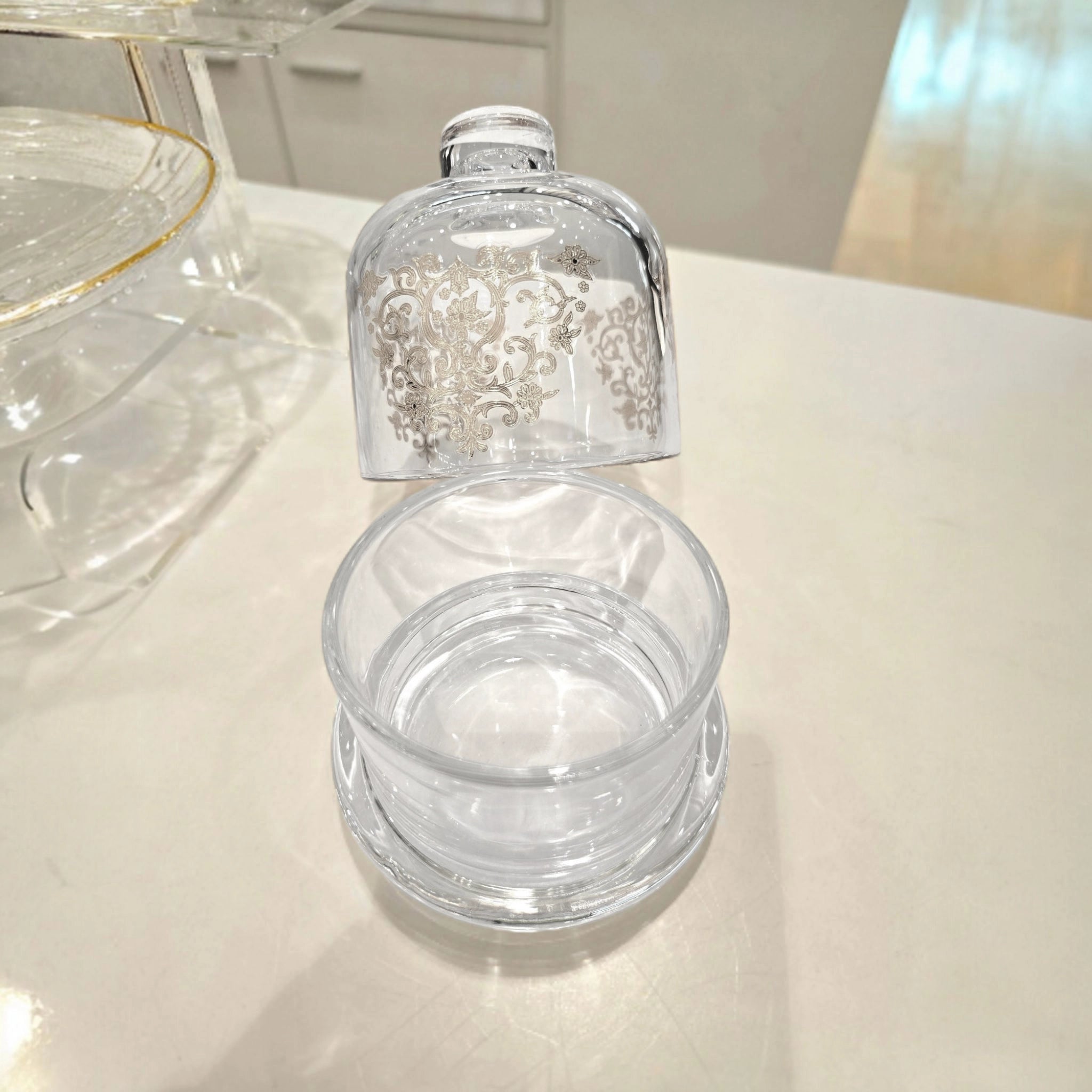 Cloche en verre orientale argenté