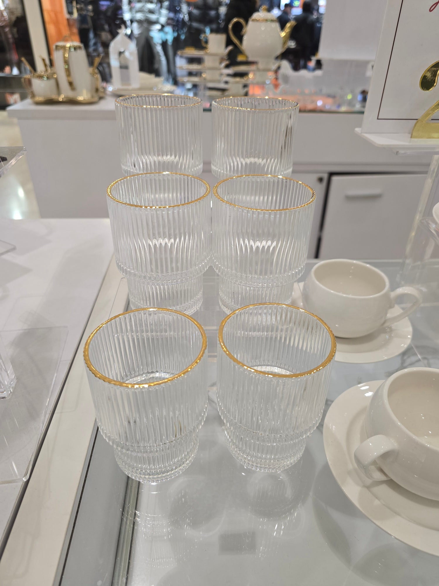 Lot de 6 Verres striés liseré doré