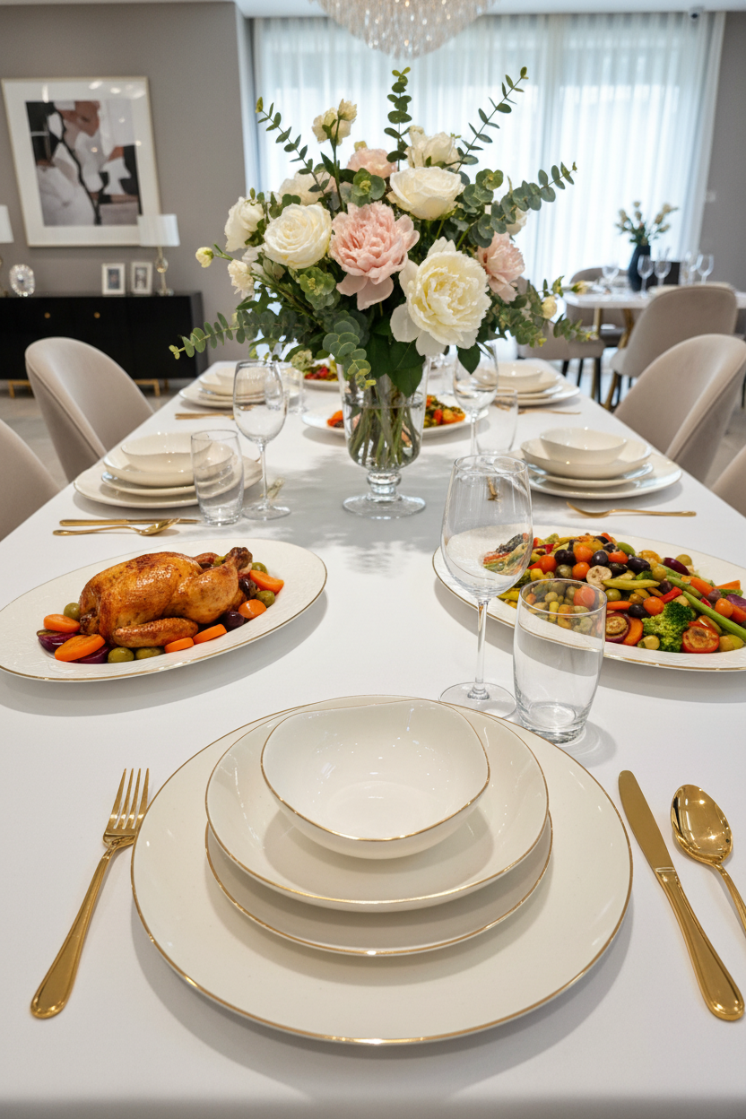 Service à vaisselle Vague 24 pièces en porcelaine liseré doré