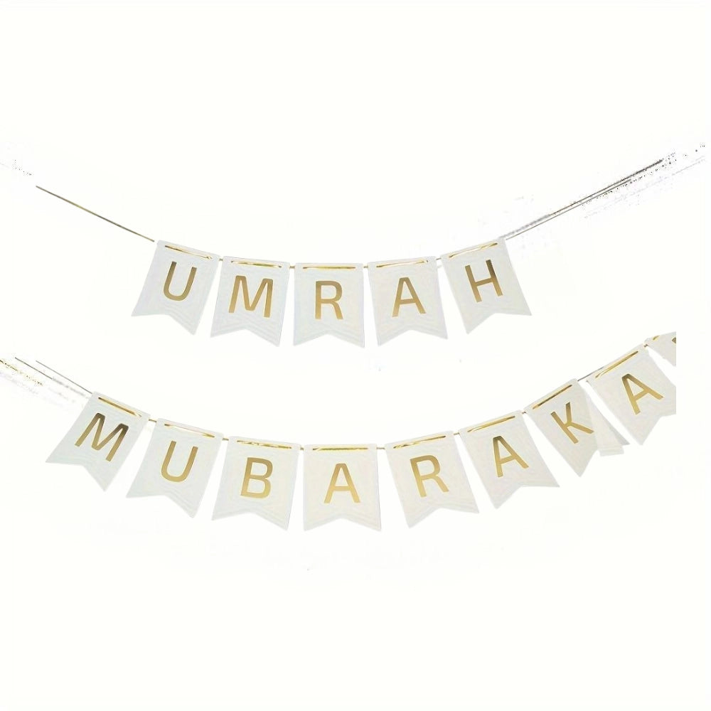 Banderole bannière Umrah Mubaraka - Blanche et doré