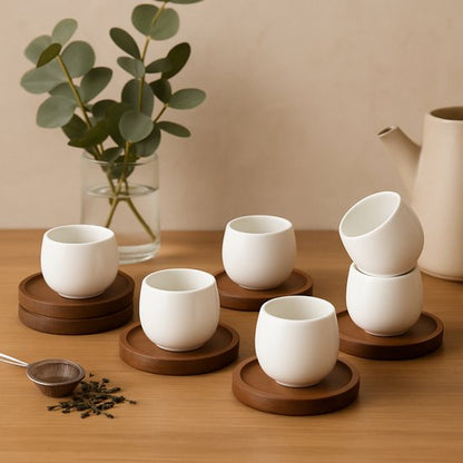 Service à café Egg Wood – Tasses 80 ml avec support bois - Happymuzdeco