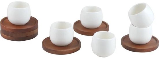 Service à café Egg Wood – Tasses 80 ml avec support bois - Happymuzdeco