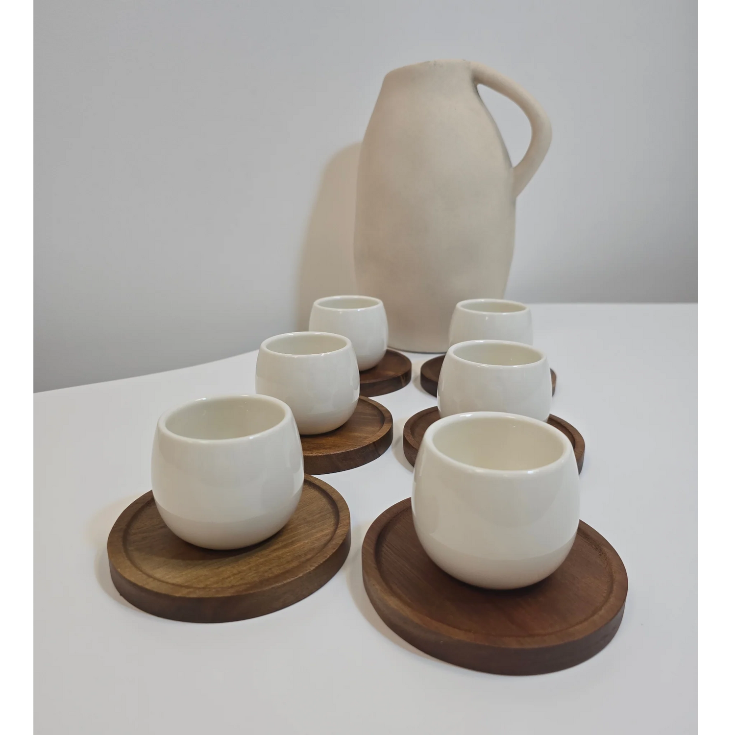 Service à café Egg Wood – Tasses 80 ml avec support bois - Happymuzdeco