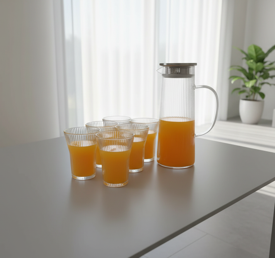 Service carafe et verres en verre