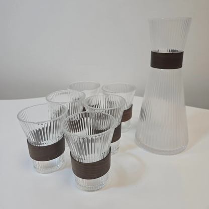 Service carafe et verres avec support en acacia - Happymuzdeco
