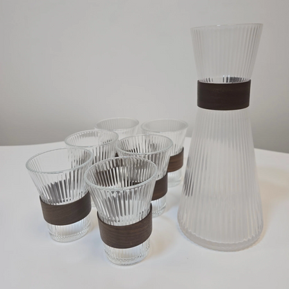 Service carafe et verres avec support en acacia - Happymuzdeco