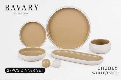 Service de vaisselle Chubby Blanc et Beige – 27 Pièces - Happymuzdeco