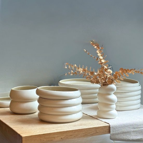 Service de vaisselle Chubby Blanc et Beige – 27 Pièces - Happymuzdeco