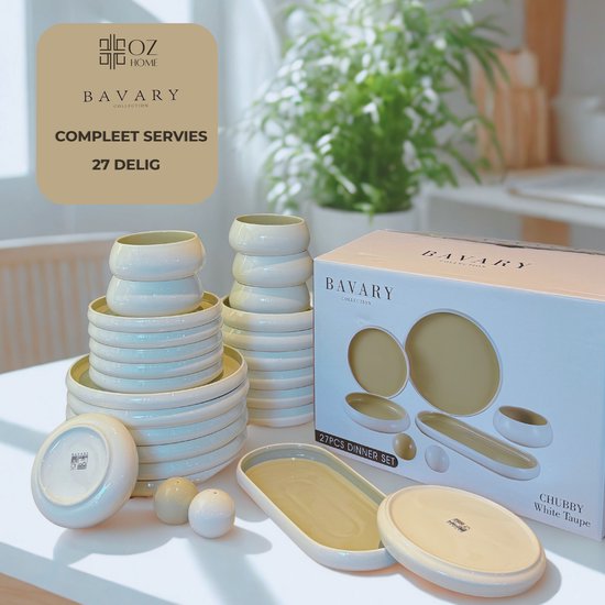 Service de vaisselle Chubby Blanc et Beige – 27 Pièces - Happymuzdeco