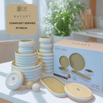 Service de vaisselle Chubby Blanc et Beige – 27 Pièces - Happymuzdeco