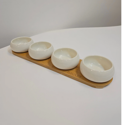 Set de bols apéritif Chubby avec support en bambou - Happymuzdeco