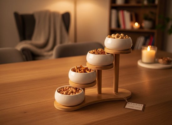 Set de bols apéritif Chubby avec support en bambou - Happymuzdeco