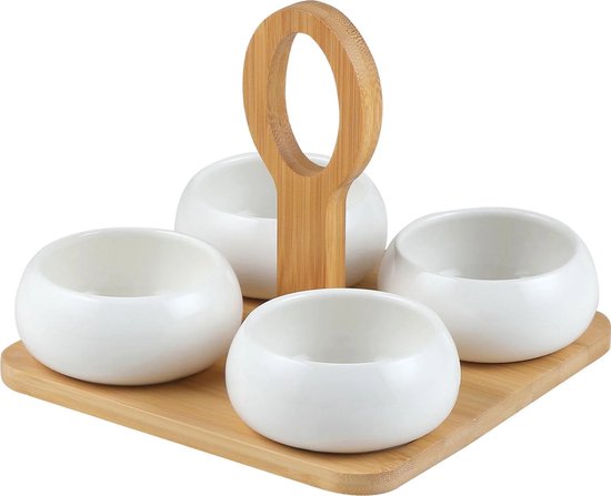 Set de bols apéritif Chubby avec support en bambou - Happymuzdeco