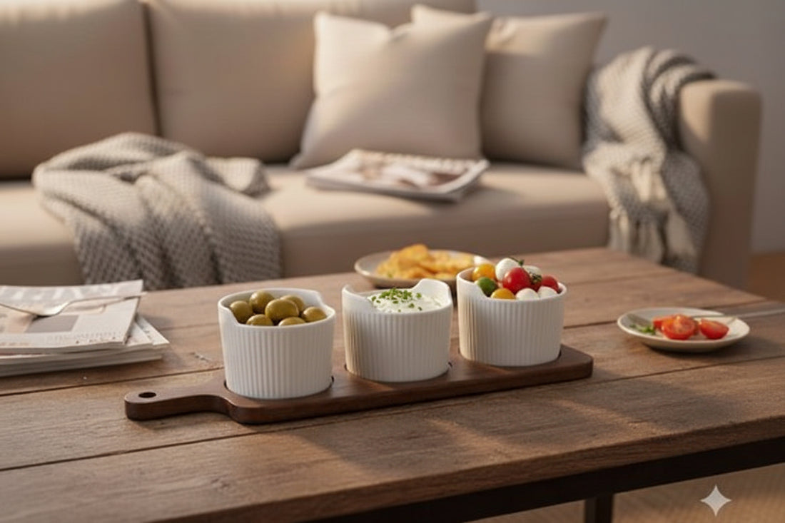 Set de bols apéritif avec support en bois d’acacia - Happymuzdeco