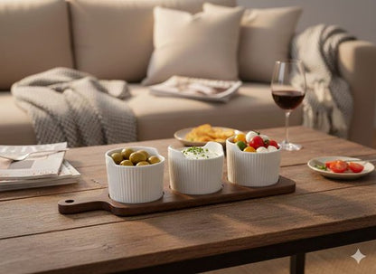 Set de bols apéritif avec support en bois d’acacia - Happymuzdeco