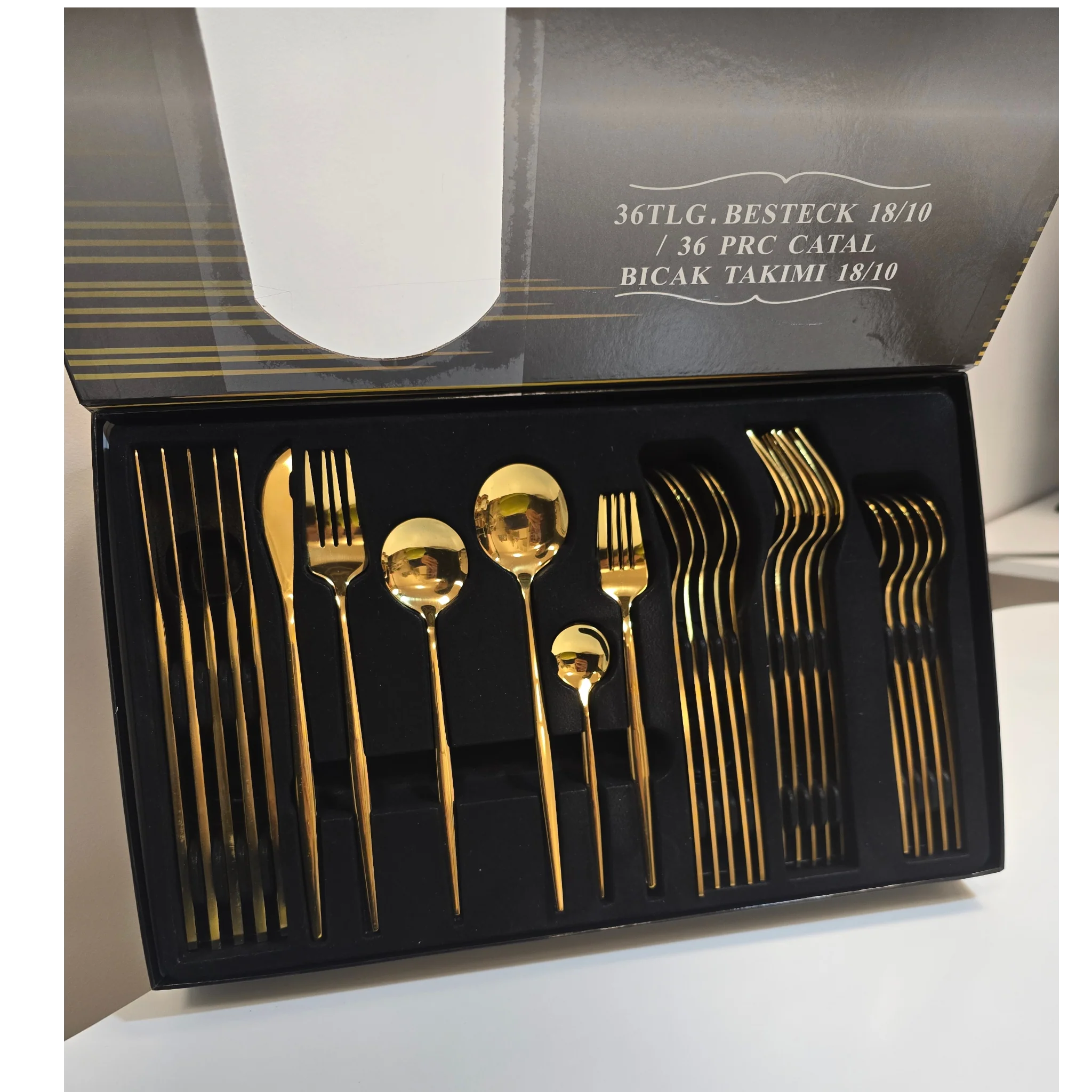 Set Complets de Couverts - Ménagère 36 pièces - Inox Doré - Happymuzdeco