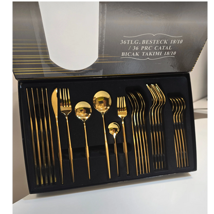Set Complets de Couverts - Ménagère 36 pièces - Inox Doré - Happymuzdeco