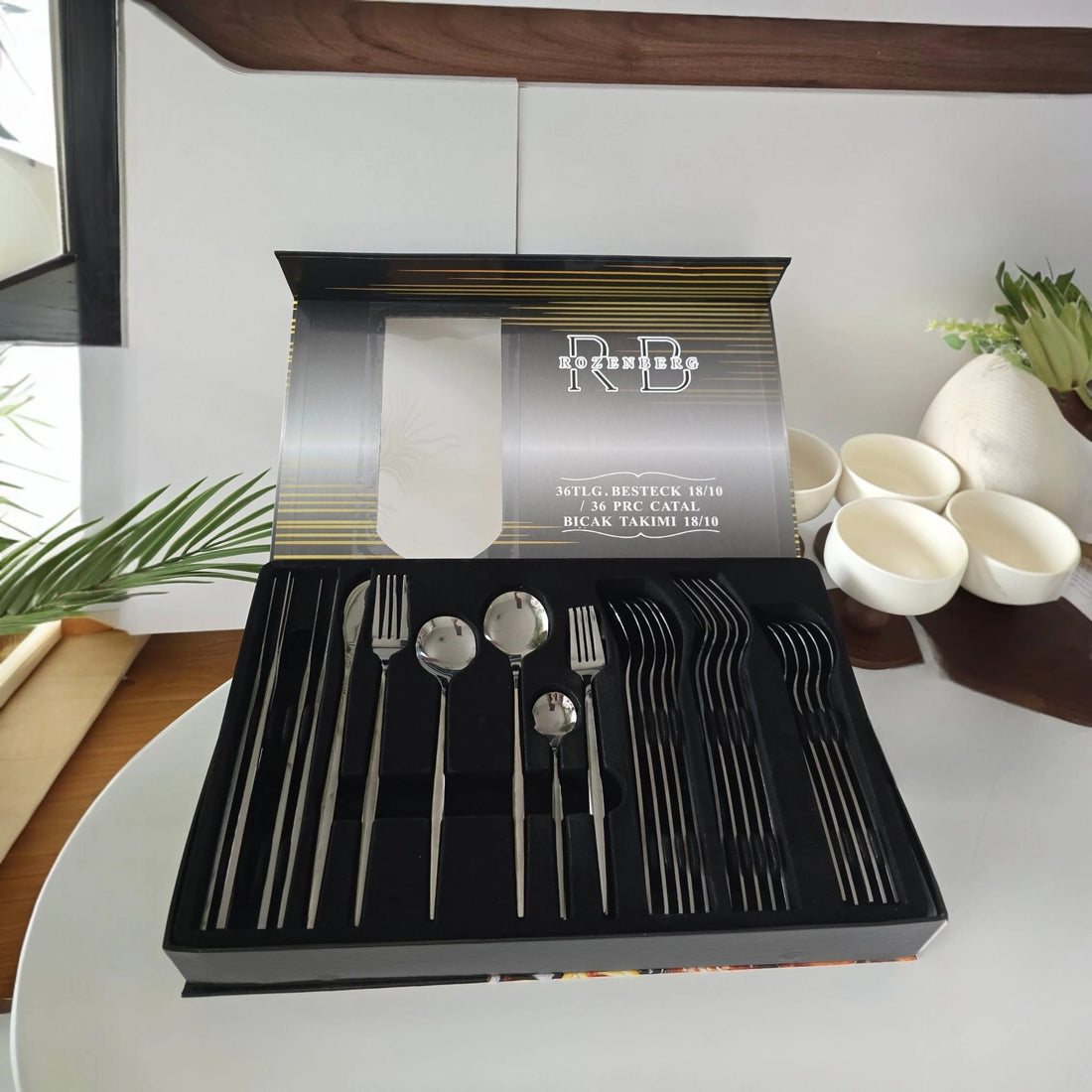 Set Complets de Couverts - Ménagère 36 pièces - Inox Anthracite - Happymuzdeco