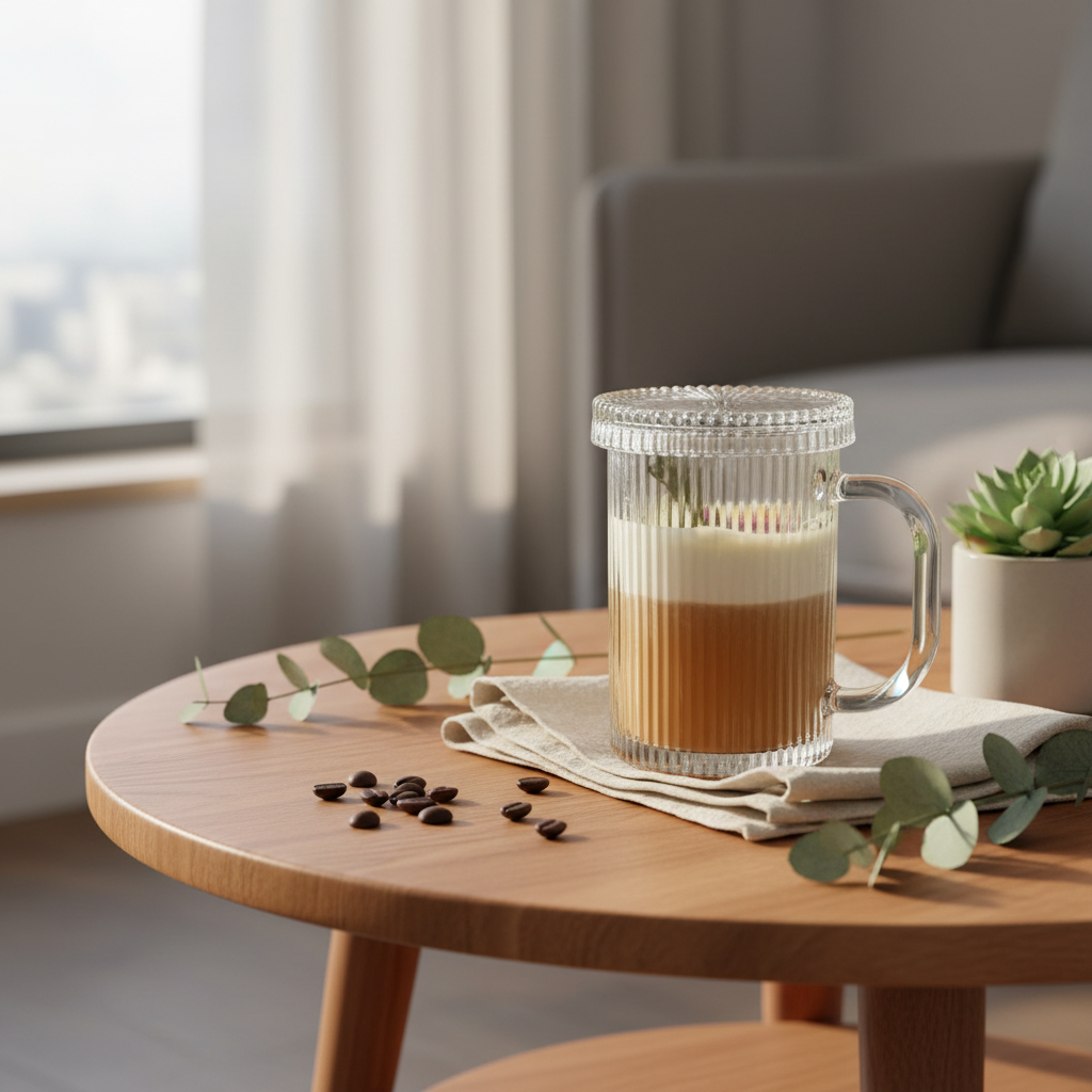 Tasse en verre design avec couvercle