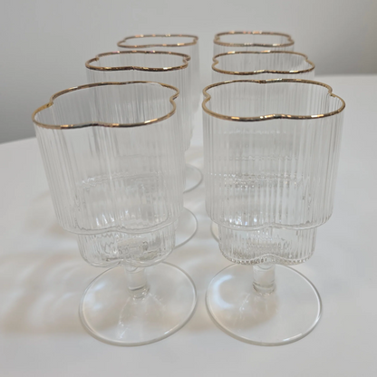 Lot de 6 Verres à pieds Trèfle – Liseré Doré - Happymuzdeco