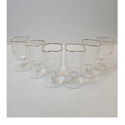 Lot de 6 Verres à pieds Trèfle – Liseré Doré - Happymuzdeco