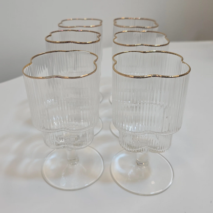 Lot de 6 Verres à pieds Trèfle – Liseré Doré - Happymuzdeco