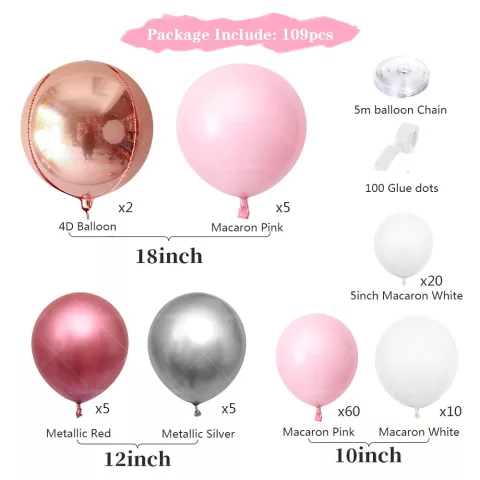 Kit arche à ballons Rose (107 Ballons) - Happy Muz Deco