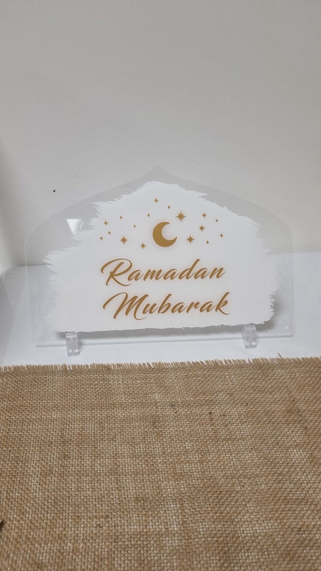 Ramadan Mubarak decoration - Transparent acrylic and gold glitter