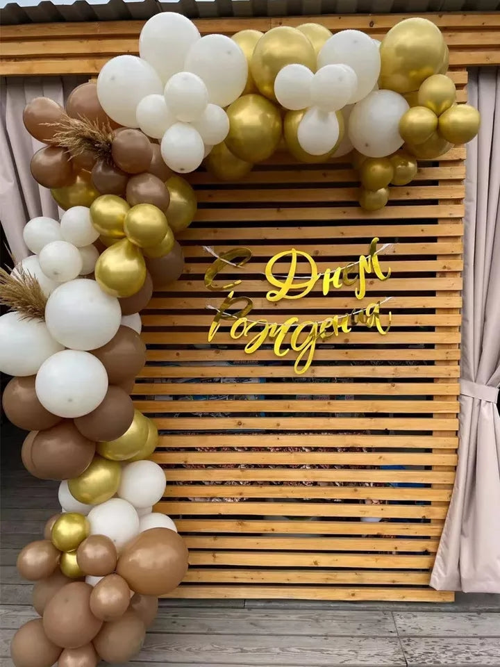Kit arche à ballons Nuance de Marron, Blanc cassé et Doré(185 Ballons) - Happy Muz Deco