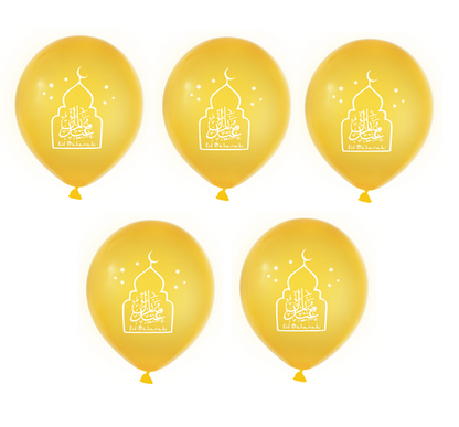 Ballons Eid Mubarak Mosquée x5 (réassort en cours) - Happy Muz Deco