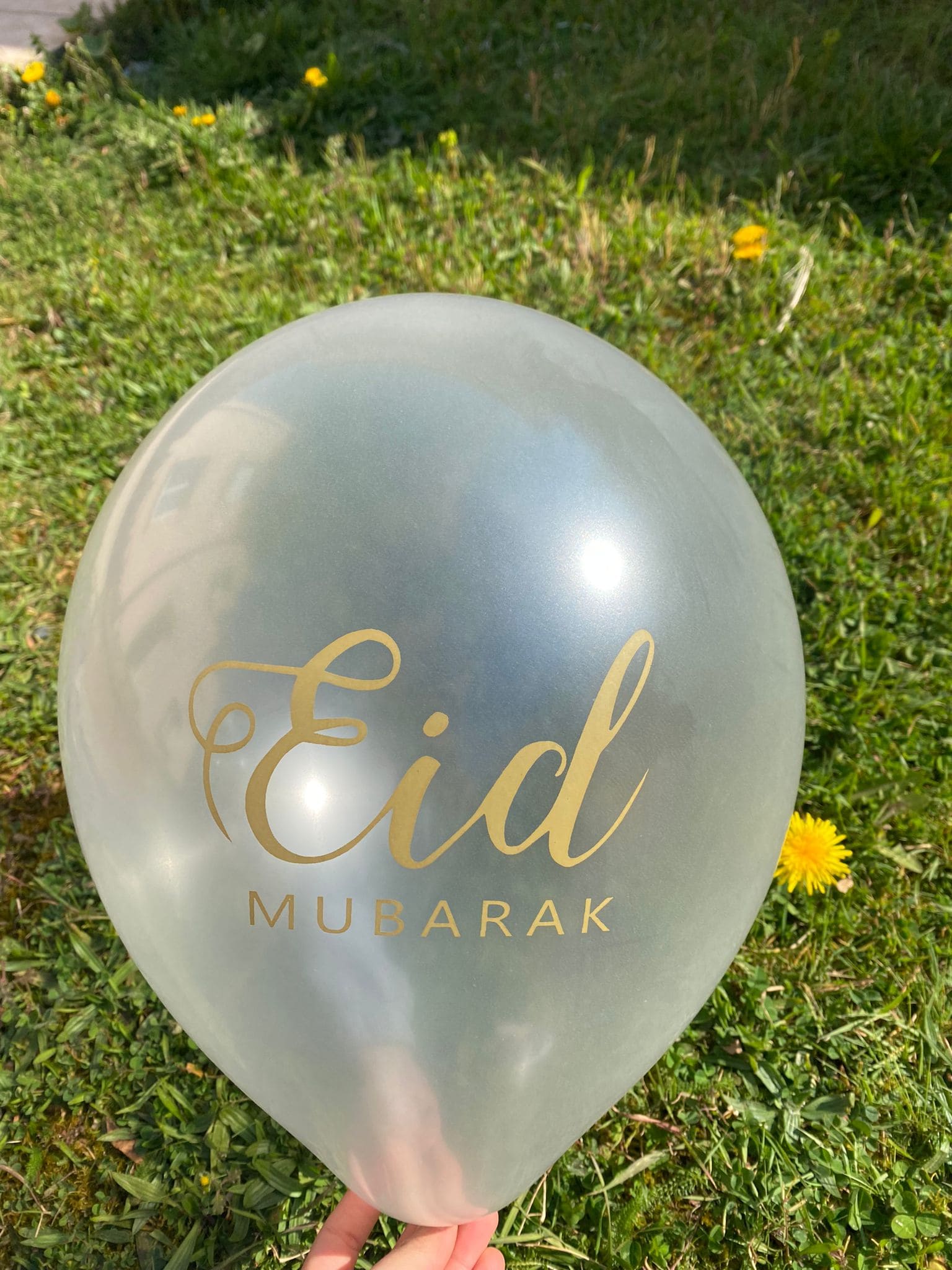 Ballons métallisés Eid Mubarak Italique Blanc