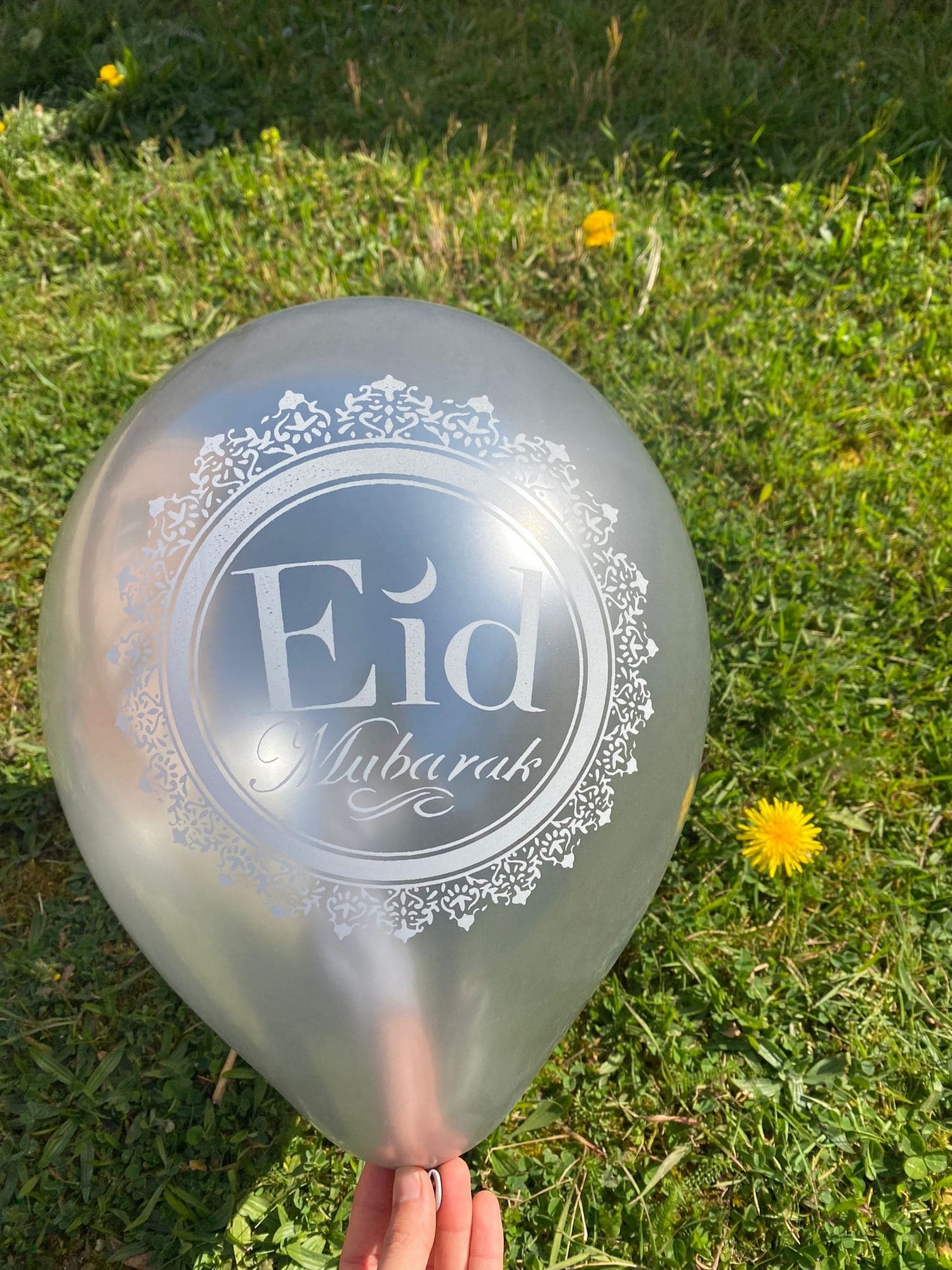 Ballons métallisés Eid Mubarak Rosace Argent