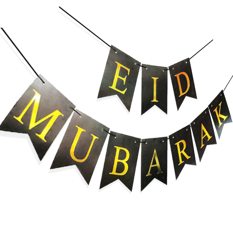 Banderole bannière Eid Mubarak Noir et dore | Eid Mubarak Decorations | Home party decor - Happy Muz Deco