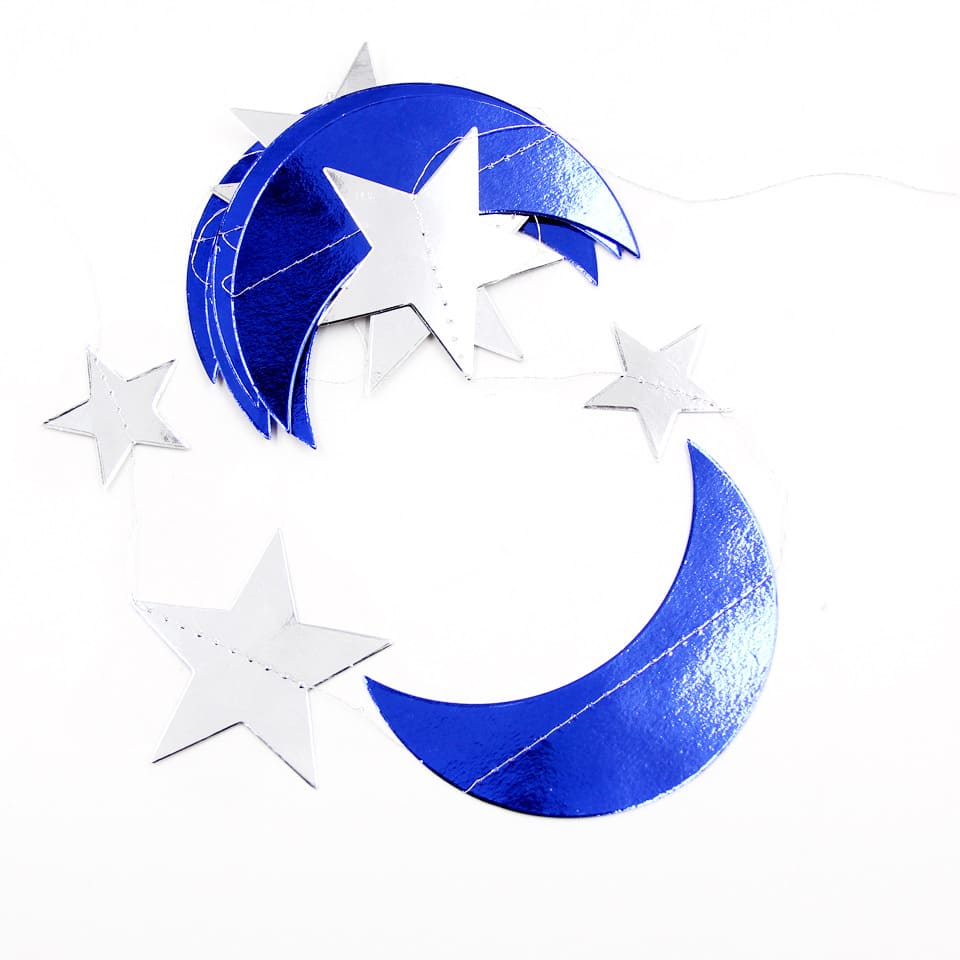 Banderole brillante lunes etoiles Bleu argent A - Happy Muz Deco