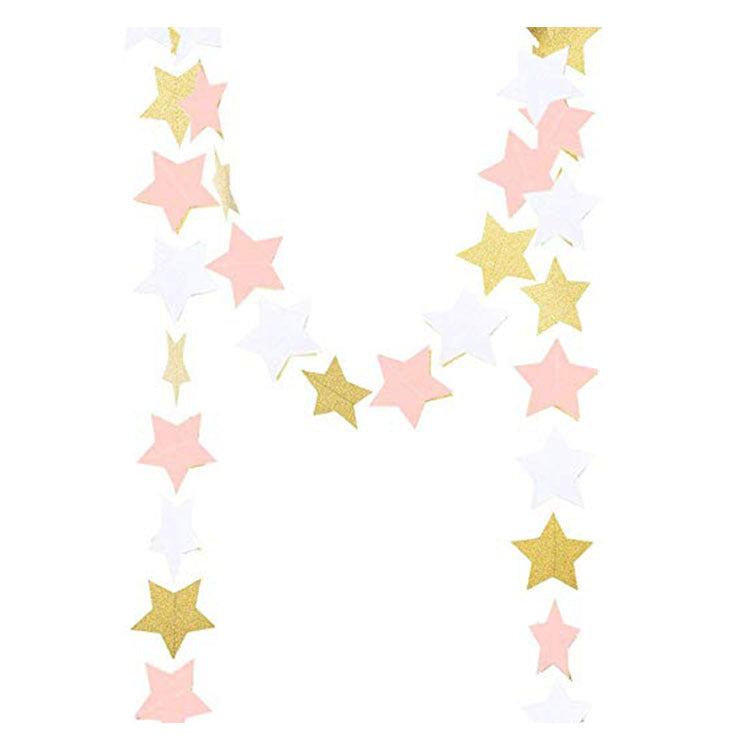 Glittery star banner - Pink, white and gold