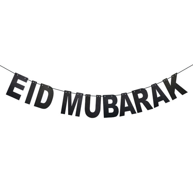 Banderole pailletée Eid Mubarak - Noir - Happy Muz Deco