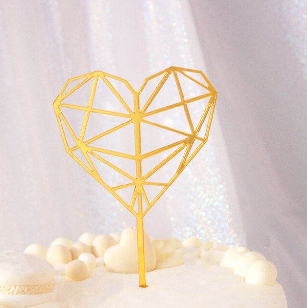 Cake topper Coeur Geometrique Dore