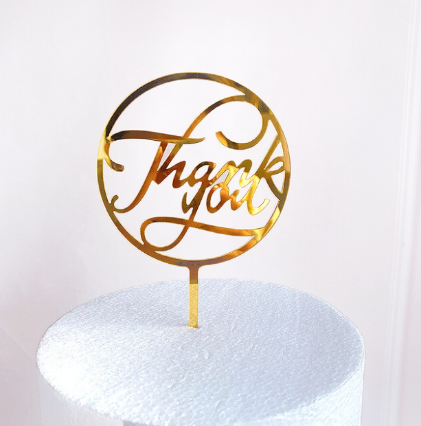 Cake topper Thank You rond Dore