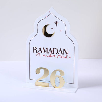 Calendrier / Counter horaire du Ramadan en Acrylique Blanc, Doré et Rose