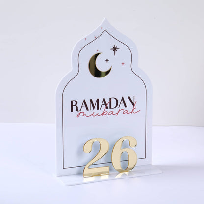 Calendrier / Counter horaire du Ramadan en Acrylique Blanc, Doré et Rose