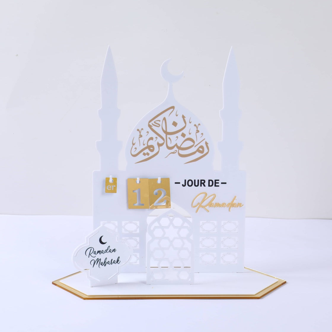 Calendrier / Counter horaire du Ramadan en Acrylique Blanc et Doré