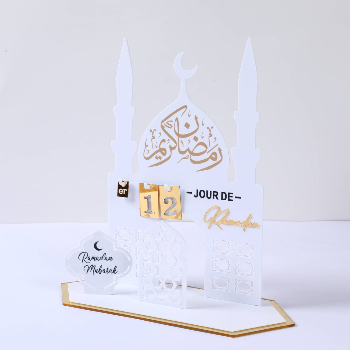 Calendrier / Counter horaire du Ramadan en Acrylique Blanc et Doré